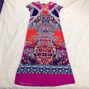 Jessica Taylor NYC Stretchy Maxi Dress Short Sleeves Lace Back MultiColored